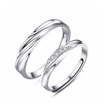 CZ Diamond Accents Wave Matching Couple Rings Set
