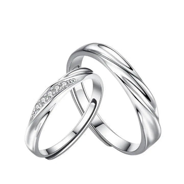 CZ Diamond Accents Wave Matching Couple Rings Set
