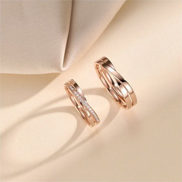 Silver Infinity Design Couple Ring With Rosegold Plating