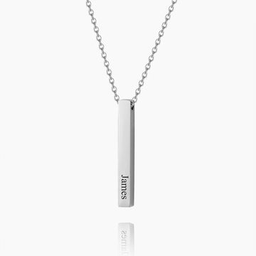 Pure 925 Silver Vertical 3D Bar Necklace