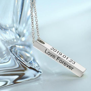 Pure 925 Silver Vertical 3D Bar Necklace