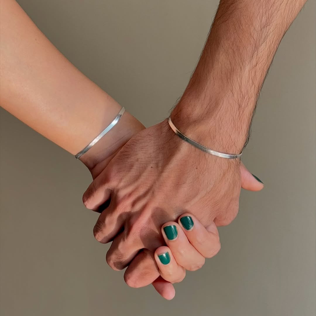 925 silver couple flat snake chain bracelet 