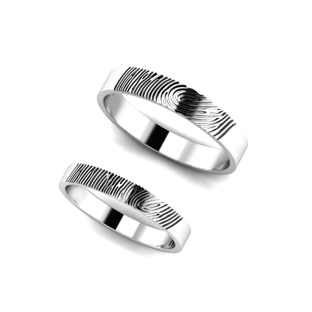 Customise silver couple fingerprint ring 