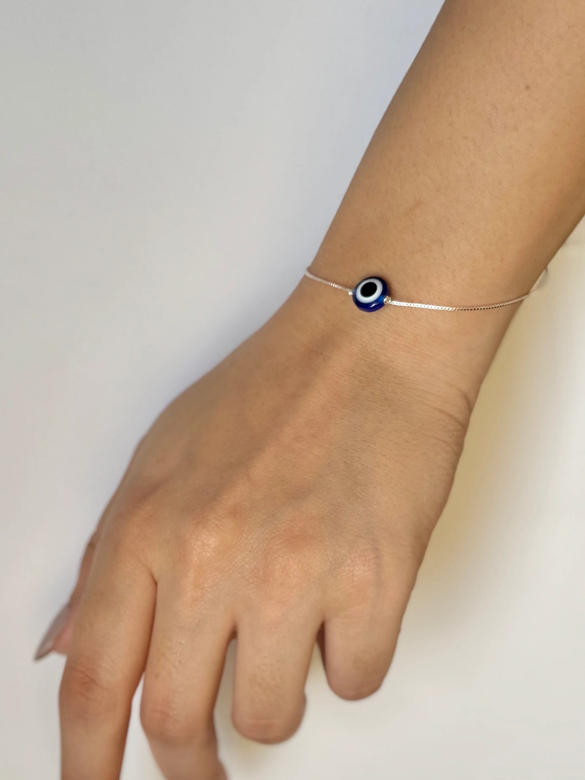 Minimalist evil eye bracelet for women silver