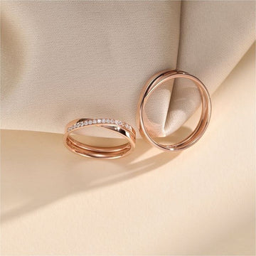 Silver Infinity Design Couple Ring With Rosegold Plating
