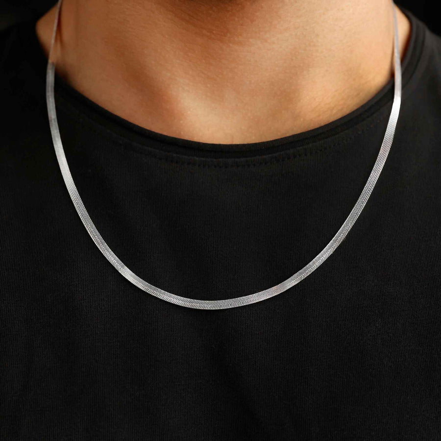 Mens flat silver snake chain 