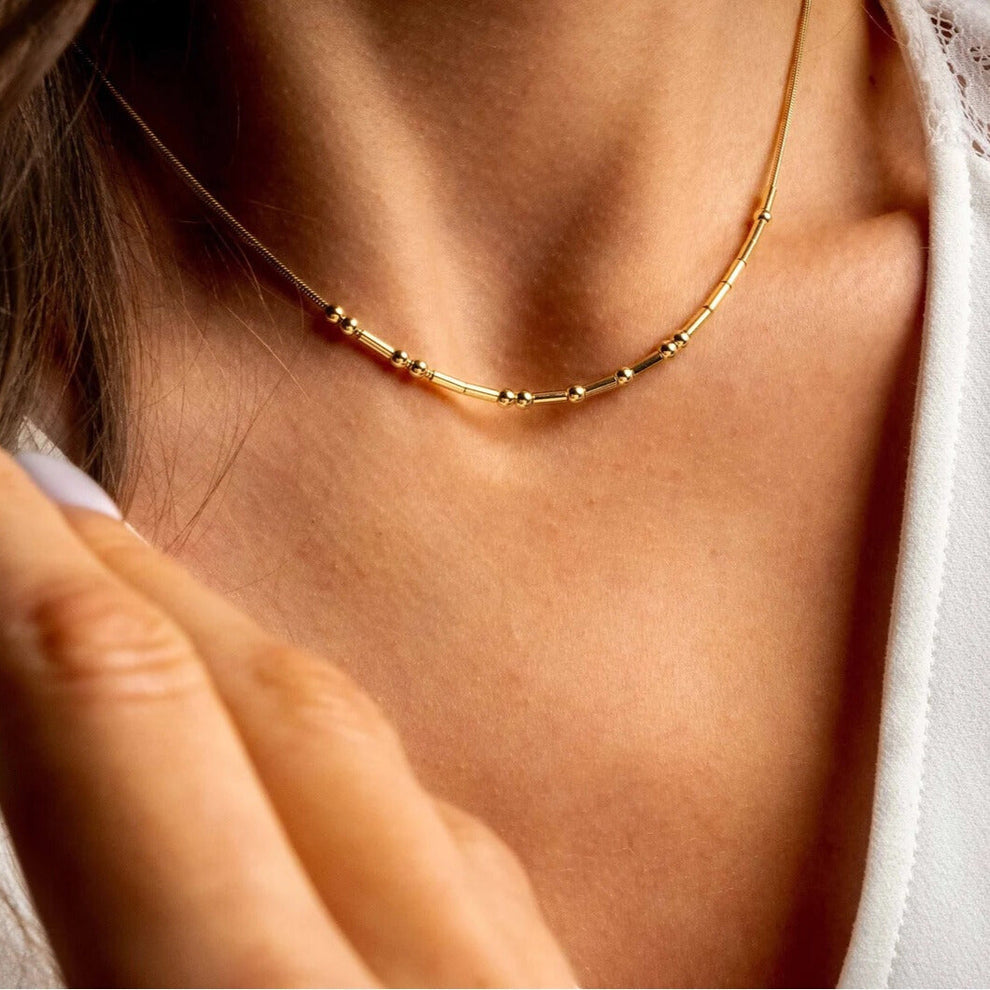 Morse code necklace in golden  , golden morse code 