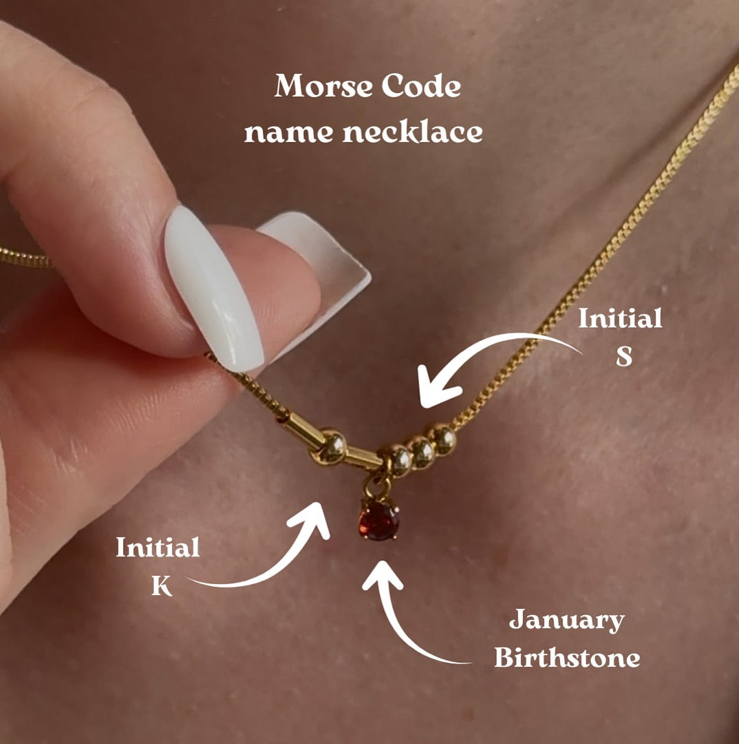 Laviscart Morse code charm necklace, birthstone morse code 