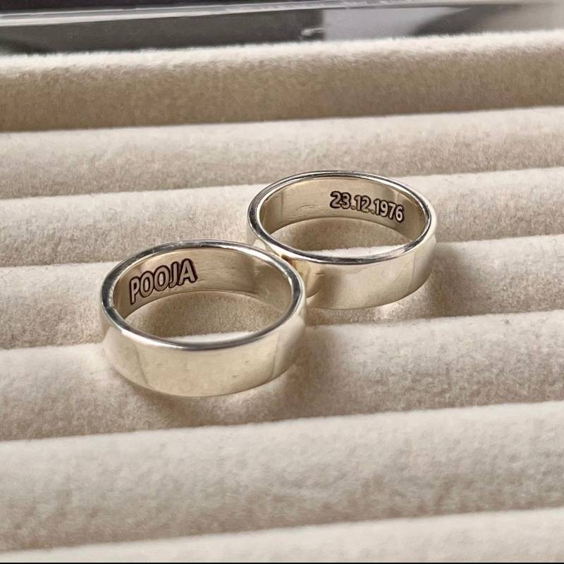 Silver Couple name date ring , 925 silver ring 
