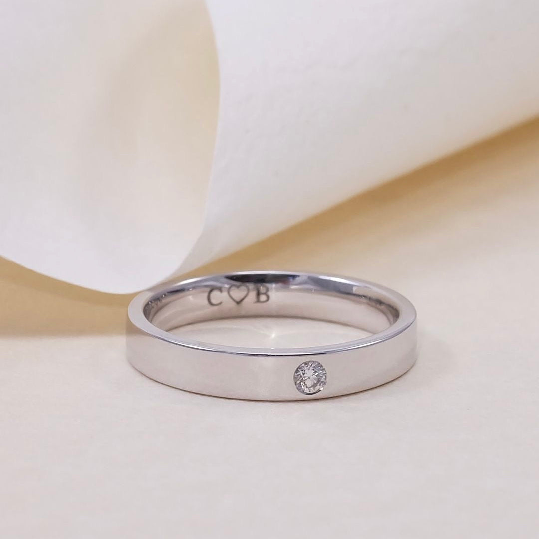 Solitaire silver band , unsiex solitaire band ring 