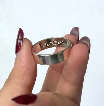 Unisex customised name / date flat ring 