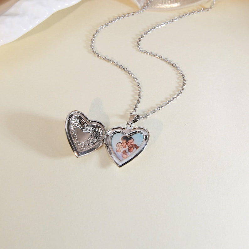 heart photo necklace in silver colour 